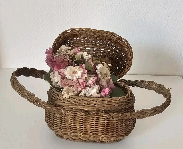 2 ANCIEN PETIT Panier Miniature De Poupée Osier Tressé Art Nouveau Deco shabby EUR 24,00 - FR