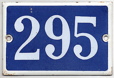 Old blue French house number 295 door gate plate plaque enamel steel metal sign