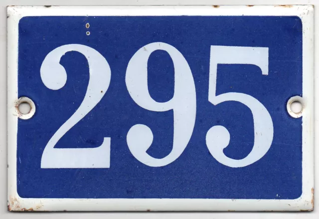 Old blue French house number 295 door gate plate plaque enamel steel metal sign