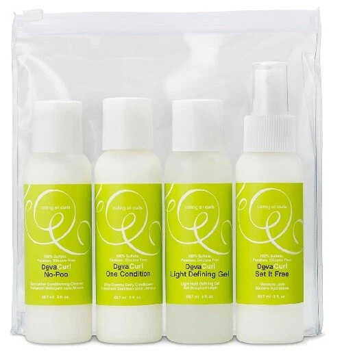 Deva Curl Travel Kit (Set It Free, Light Defining Gel, No Poo, One Condition,
