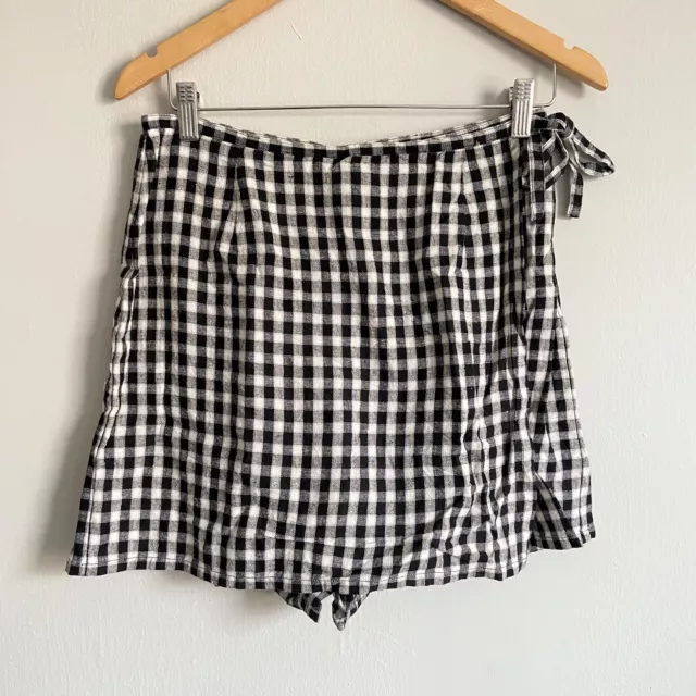 Womens Vintage 90s Requirements Gingham Wrap Linen Blend Skort Size P8