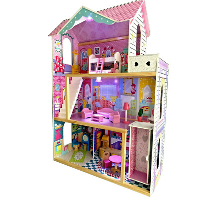Casa delle bambole XXL con Luce LED Illuminazione Villa in legno per Max 30cm MODA BAMBOLA 