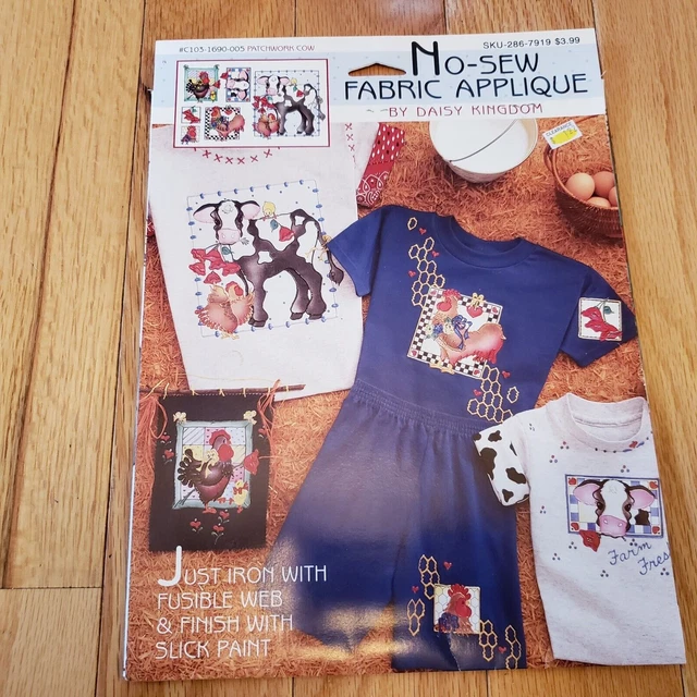 De Colección Nuevo Daisy Kingdom Tela Sin Costura Aplique Granja Animal Vaca Gallo Regalo