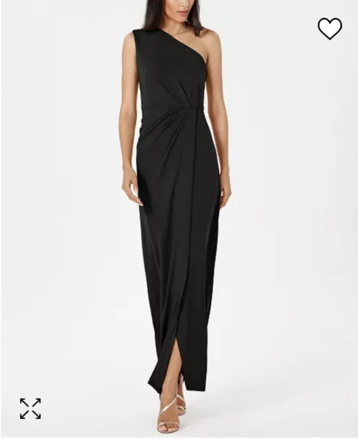 NWT Calvin Klein Black Draped One Shoulder Ball Gown Pleated Grecian Formal New