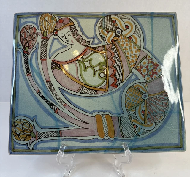 Vintage Hand Painted Faience Majolica Tile Trivet CeramicArte Orvieto Woman