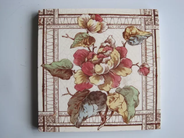 Antique Victorian Transfer Print & Tint Floral Tile - Sherwin & Cotton 1890-1911