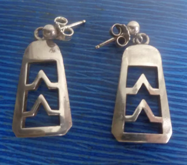 Norwegian Sterling Silver MODERNIST Drop Pierced Earrings - Jacob Tostrup Norway