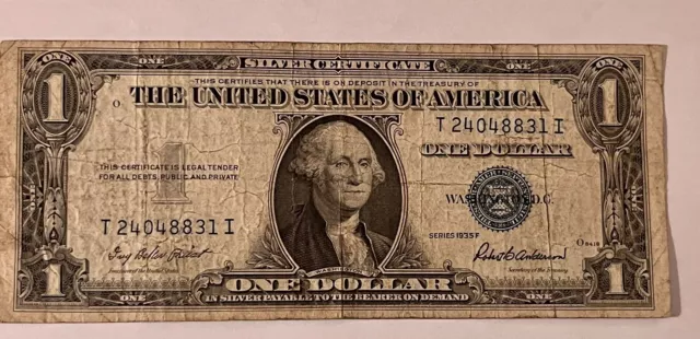 1935 Series F One Dollar Blue Seal Note Silver Certificate Old US Bill $1 Money