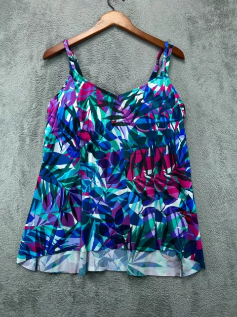 NWT Swim Solutions Tankini Top Hi Low Bust Support Womens Plus 22W Blue Hawaiian