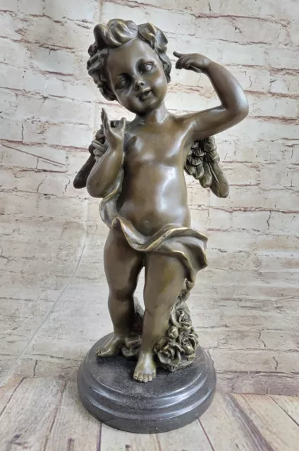 100% Solid Genuine Bronze Cherub Angel Putti  Museum Quality Artwork Statue Art