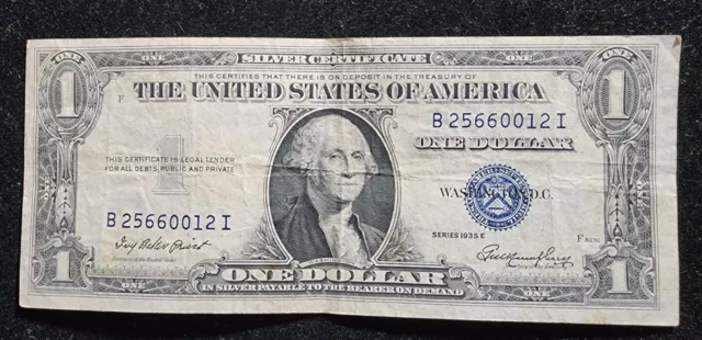 Blue silver certificate one dollar bill 1935 E. Fr 1614.  Our T2904