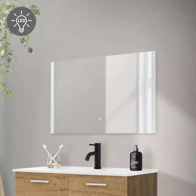 Miroir de salle de bain avec éclairage LED blanc et interrupteur tactile 90x60cm