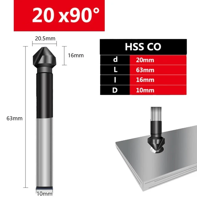 Chicago Latrobe 209SF Fraise Conique En Acier Rapide Finition Oxyde Noir Flûte Simple 90 Degrés Tige Ronde Diamètre 3/8" Corps Dia