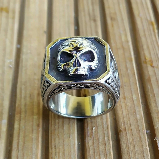 BAGUE CHEVALIÈRE TÊTE de Mort En Acier Inoxydable Massif Très