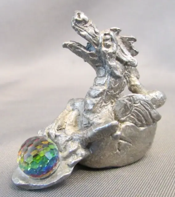 RARE 80's Pewter Figurine BABY DRAGON In EGG AUSTRIAN CRYSTAL TSR D&D SCM