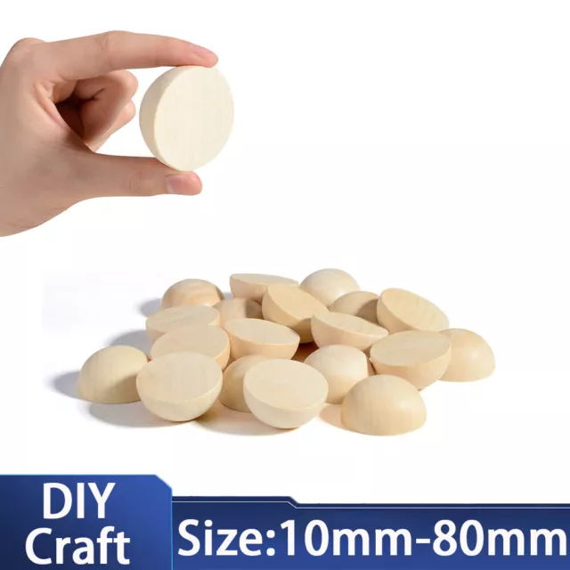 Half Wooden Beads DIY Craft Split Natural Balls Unfinished Dome Paint 10mm-80mm
