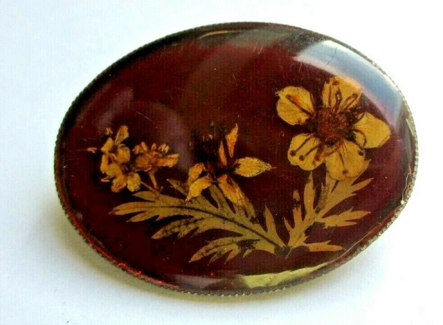 Broche Vintage En Résine Sérigraphiée - Artiste CA - Occasion Bon État D'Usage