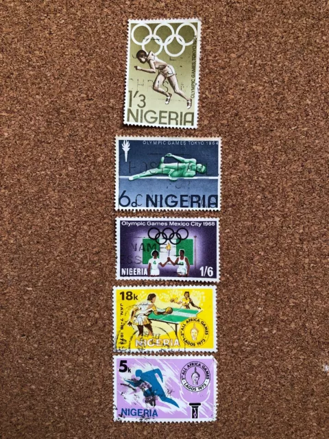 Nigeria Stamp Set Franked Olympic 1964 1968 Tokyo Mexico All Africa Games 1973 2