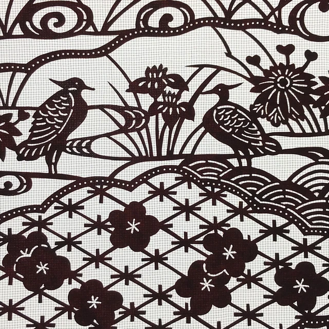 Antique Japanese Katagami Paper Kimono Stencil Pond Birds Iris Plum Blossom A622
