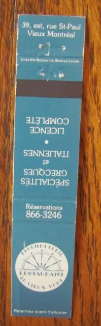 Greek Restaurant Matchbook Matchcover: Brochetterie Du Vieux Port (Montreal) -E8