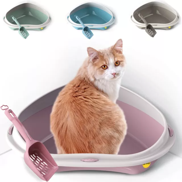 Corner Large Jumbo Cat Litter Tray With Rim Scoop Open Toilet Box Set CatCentre®