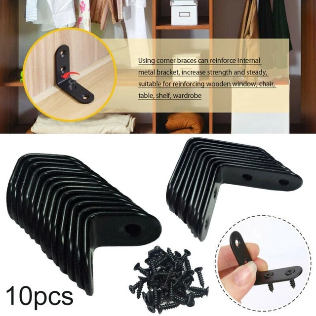 10 Pcs 90 Degree Right Angle Brackets Black Heavy Duty Metal Corner Braces UK