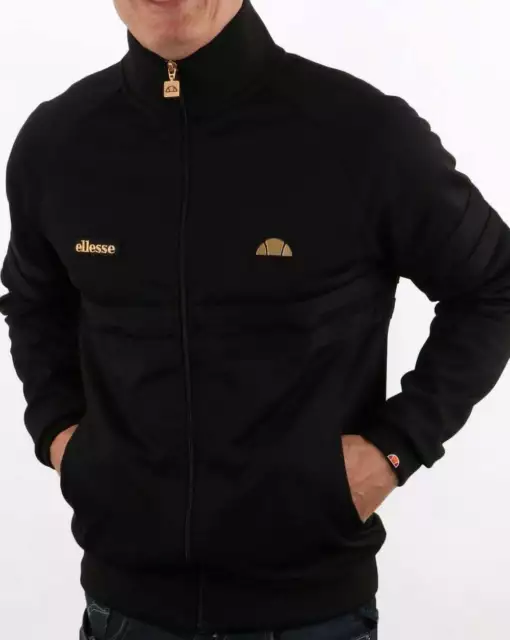 Ellesse Men's Rimini Track Top Black/Gold - Retro Tracksuit Jacket 80s Casuals