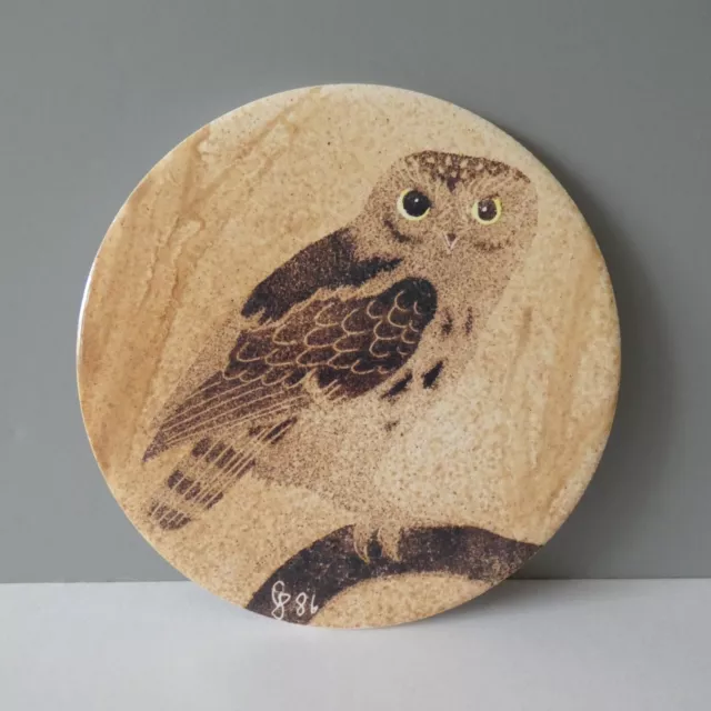 Vintage Round Trivet Tile Owl Badger Pottery Oxford Geoff Beeston