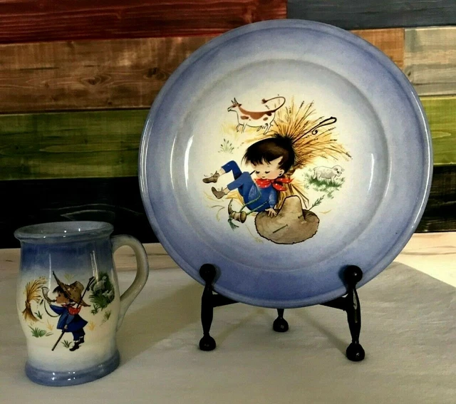 VINTAGE CHILD'S LITTLE BOY BLUE Nursery Rhymes Plate & Cup Rare 14.99