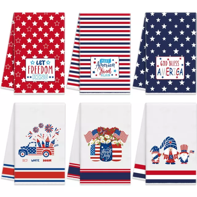 Oudain 6 Pcs 4th of July Patriotic Kitchen Dish Towel Red Blue White Tea Towe...