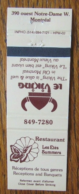 Viking Matchbook Cover: Le Viking Montreal, Quebec Empty Matchcover -D27
