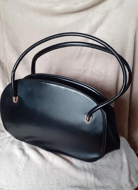 Petit Sac à Main Vintage En Cuir Noir - Années 1960 - À Remettre En Forme