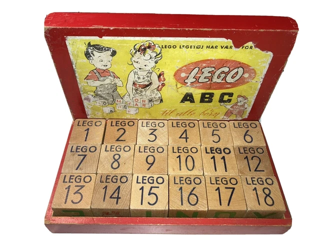 VINTAGE 1940'S WOODEN LEGO BLOCKS KLODSER SET 501 DENMARK WITH BOX RARE ...