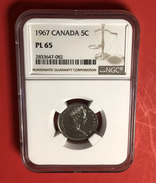 1967-Canada-5 Cents Coin,Graded By Ngc Pl 65.