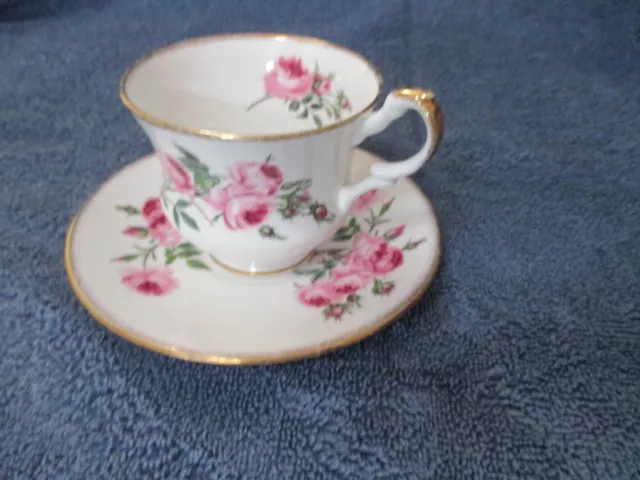 Queen's Rosina Fine Bone China England Tea Cup And Saucer Pink Roses Gold Trim