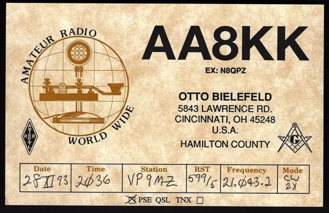 QSL QSO RADIO CARD "Telegraph Machine/Otto Bielefeld/Hamilton County",OH (Q2340)