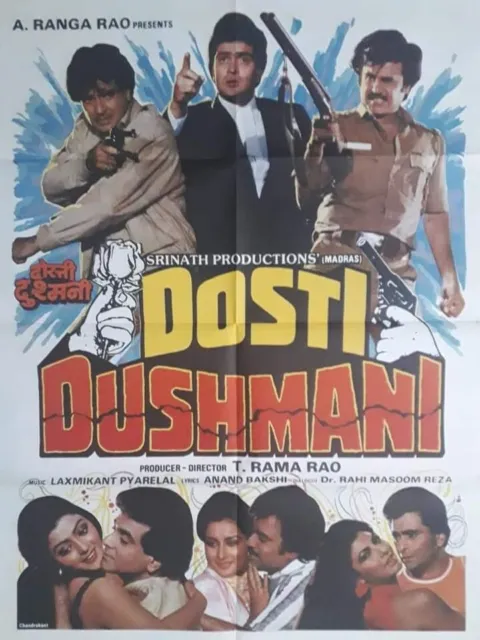 Dosti Dushmani (1986) Original Bollywood Movie Poster Jeetendra Rishi Kapoor