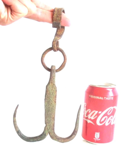 💥 1800's ANTIQUE wrought iron DOUBLE HOOK hanger meat skinning hanger*^*