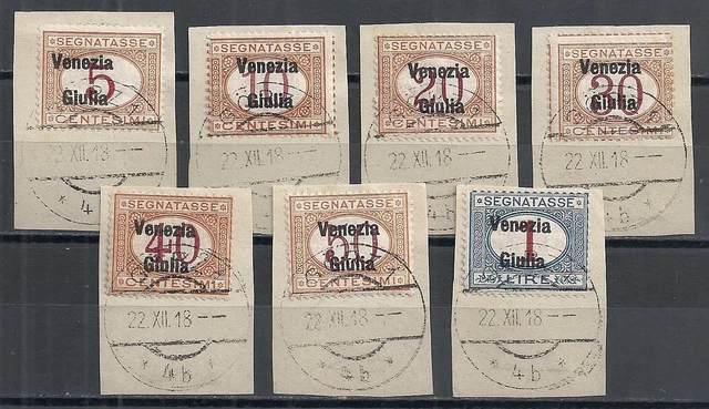 Venezia Giulia stamps 1918 MI Due 1-7 on fragments  CANC  VF