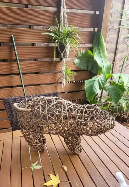 Vintage Wicker Pig Ornament Rattan Chunky Piglet Woven Rustic Home Decor