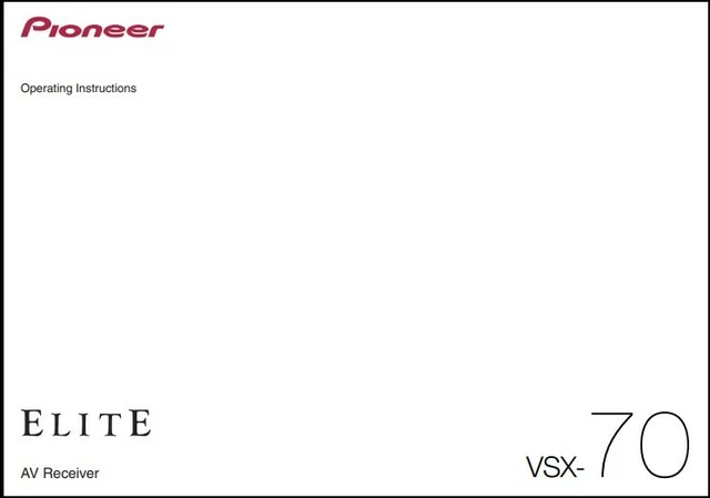 Pioneer VSX-70 Receiver Owner's Manual - Full color with heavyweight covers