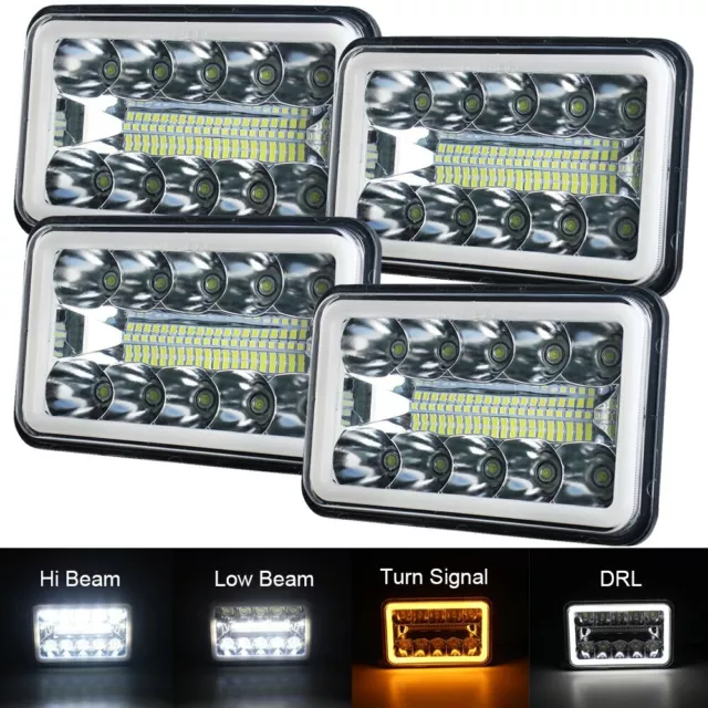 4X DOT Approved 4x6" LED Headlights Beam DRL for Peterbilt Kenworth Freightliner