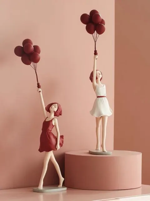 Ragazza con palloncini statua scultura in resina di ragazza con palloncini