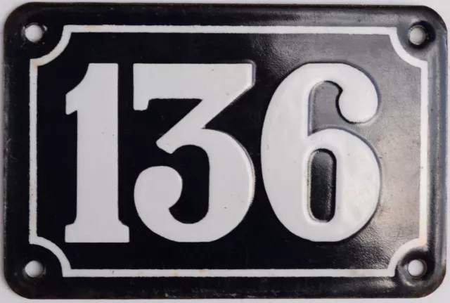 Old blue French house number 136 door gate plate plaque enamel steel metal sign