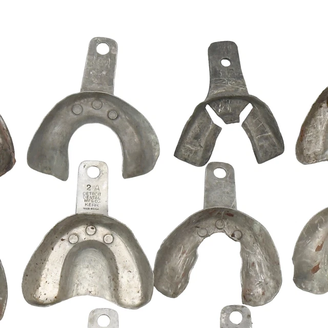 VINTAGE METAL DENTAL Impression Trays Detroit COE Bisco Caulk Lot of 49