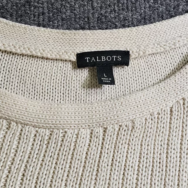 Talbots Sweater Womens Large Beige Fishermans Nautical Long Sleeve Anchor Casual 3