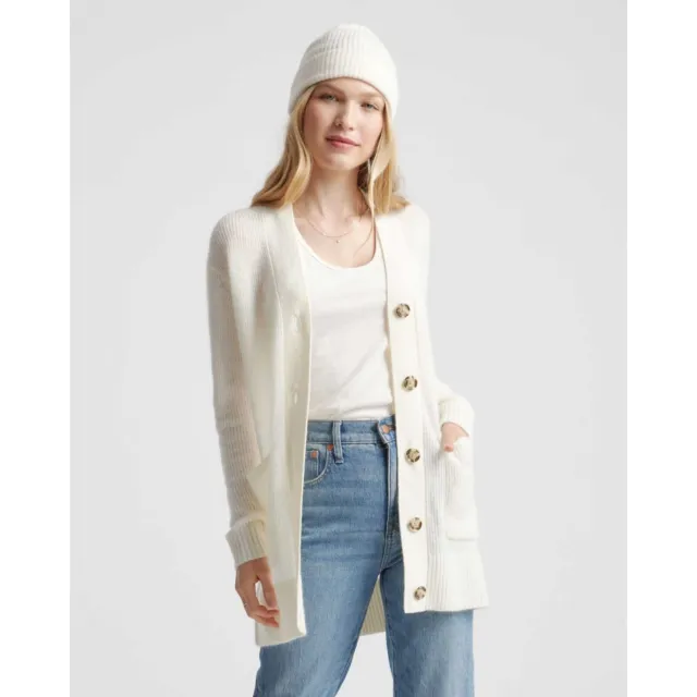 Quince Womens Baby Alpaca-Wool Oversized Cardigan Sweater Button Front Ivory S