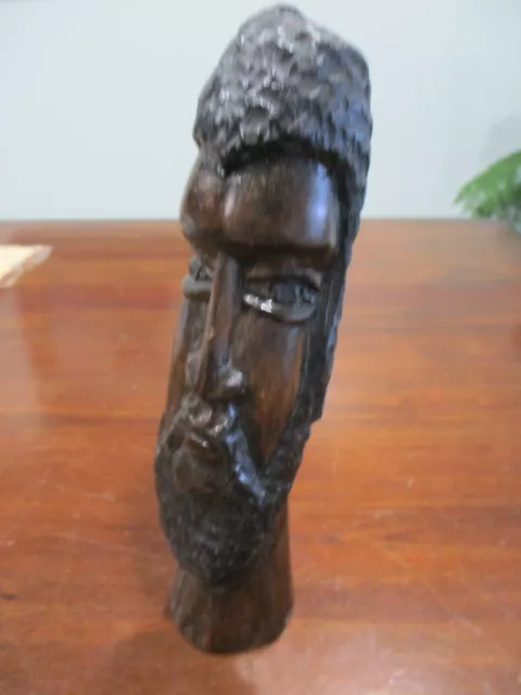 Hand Carved Wooden Sculpture Island 9 Inch Face Portrait Figural Self Standing