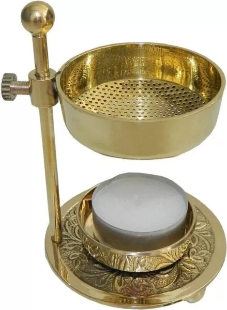 Brass Incense Resin Burner Adjustable, For Home & Temple, Charcoal Free 5.5 Inch