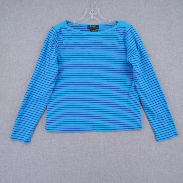 Lauren Ralph Lauren T-Shirt Womens PS Petite Small Blue Striped Long Sleeve